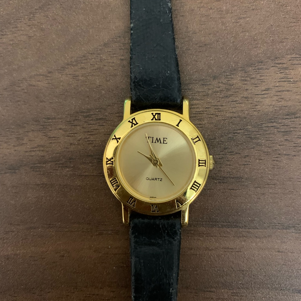 Timex Gold Watch With Black Leather Strap